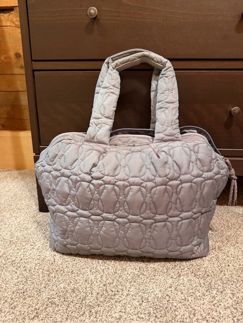 Quilted Tote Bag in Light Gray - Soft Padded Carryall